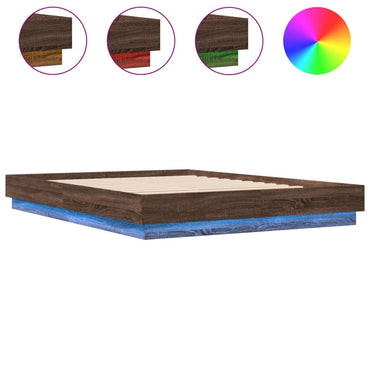 Bed Frame With Led Lights Brown Oak 150X200 Cm King Size