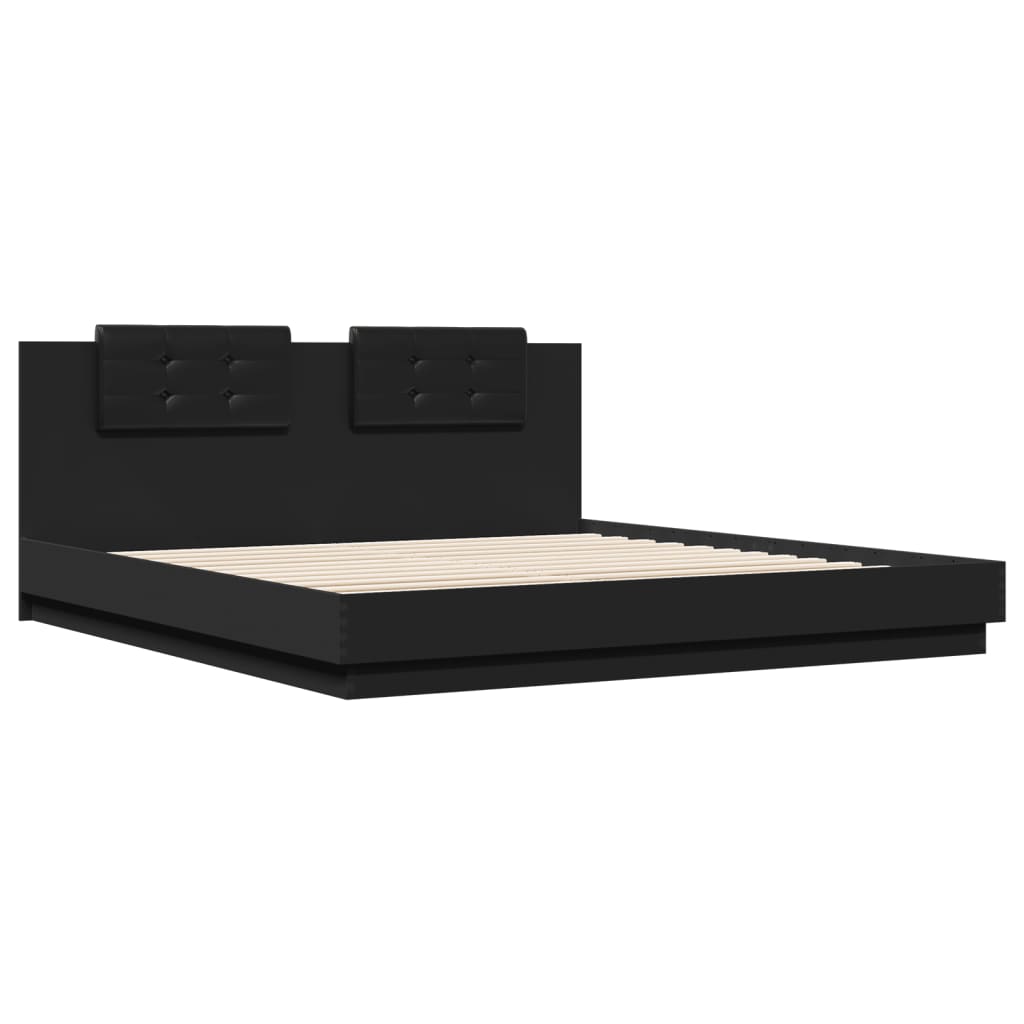 Bed Frame With Headboard Black 160X200 Cm Engineered Wood