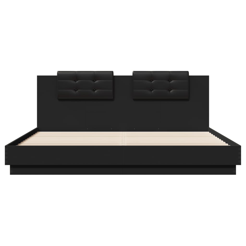 Bed Frame With Headboard Black 160X200 Cm Engineered Wood