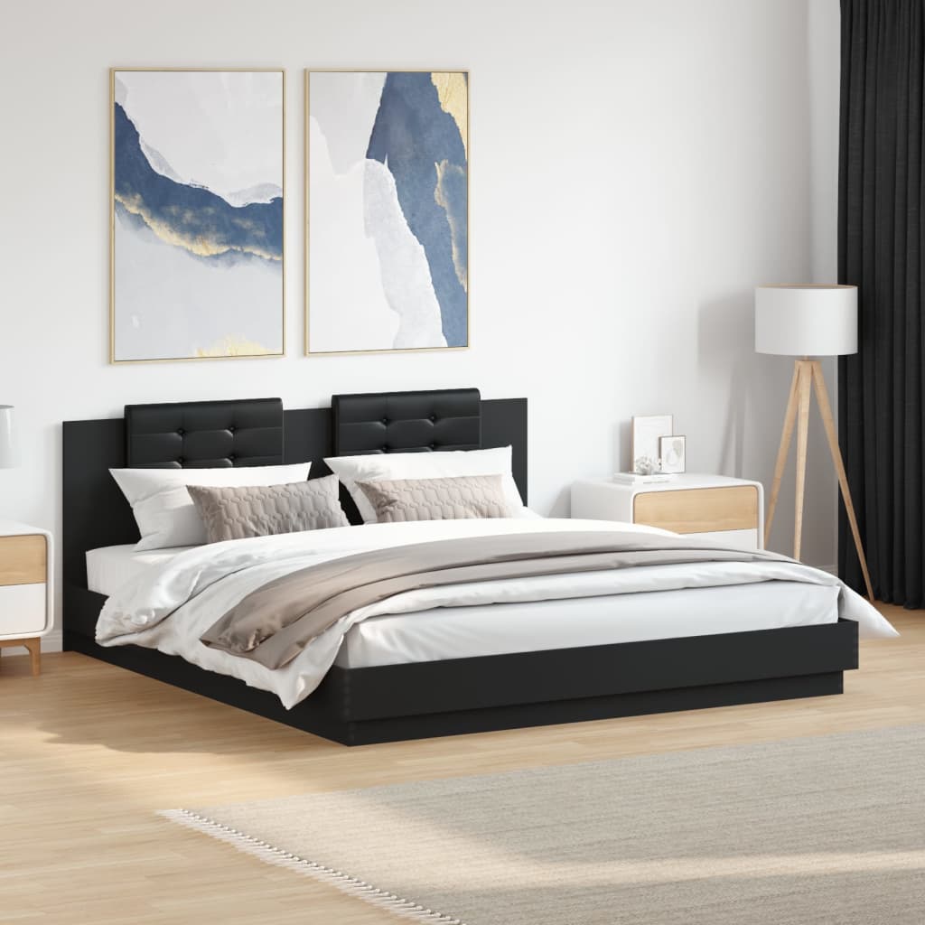 Bed Frame With Headboard Black 160X200 Cm Engineered Wood