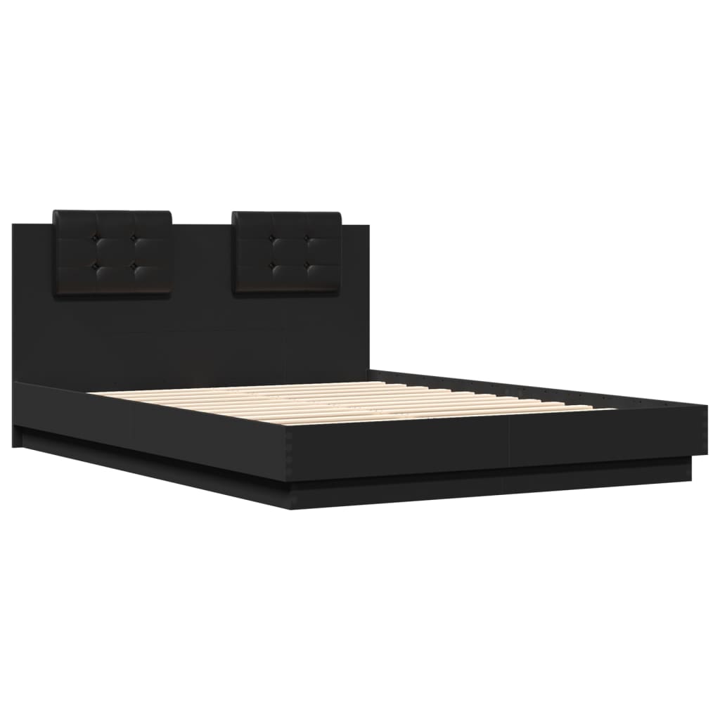 Bed Frame With Headboard Black 150X200 Cm King Size Engineered Wood