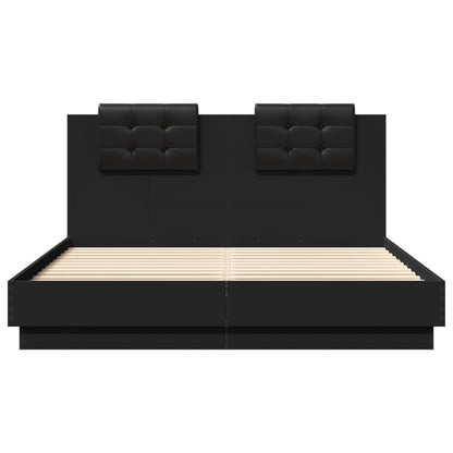 Bed Frame With Headboard Black 150X200 Cm King Size Engineered Wood