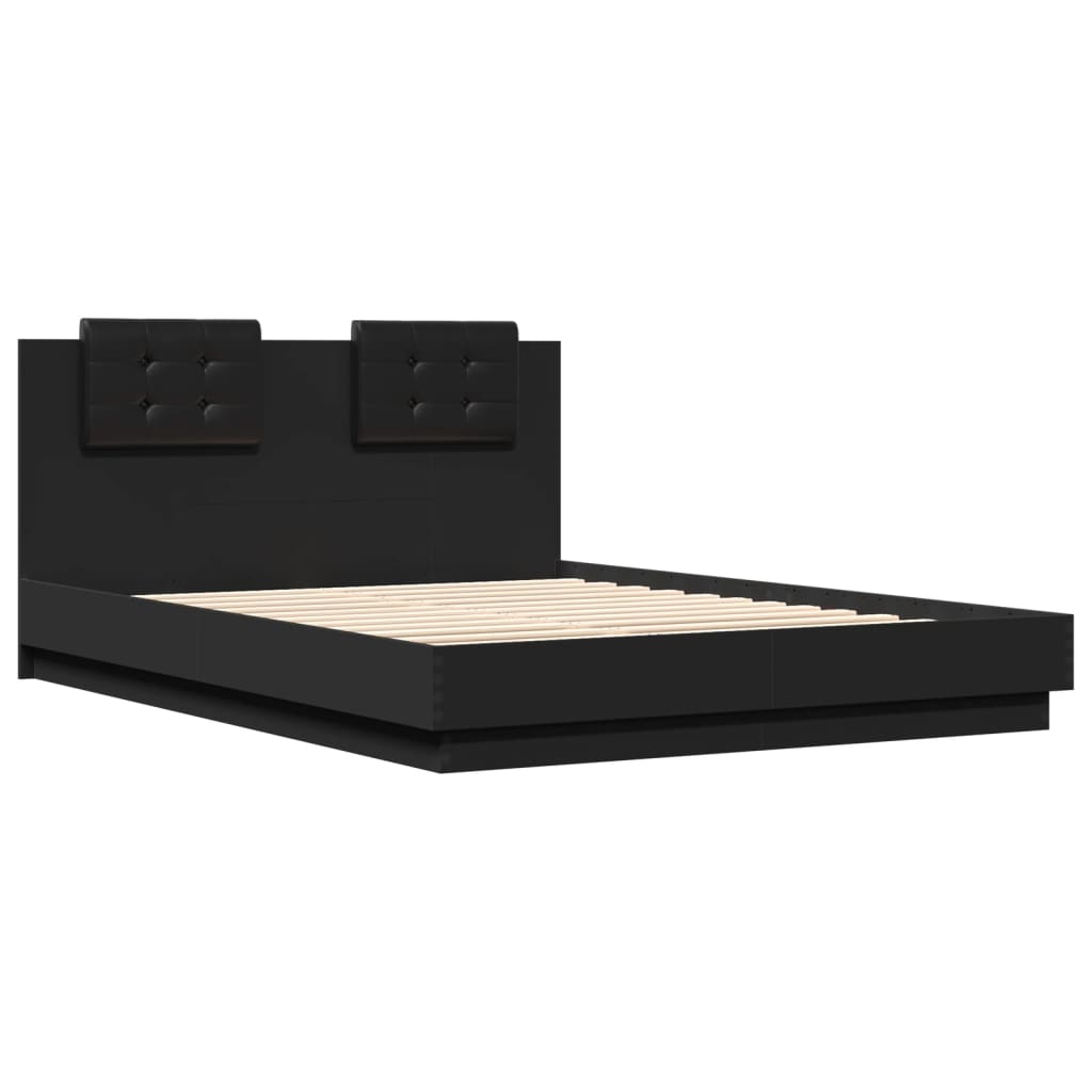 Bed Frame With Headboard Black 140X200 Cm Engineered Wood