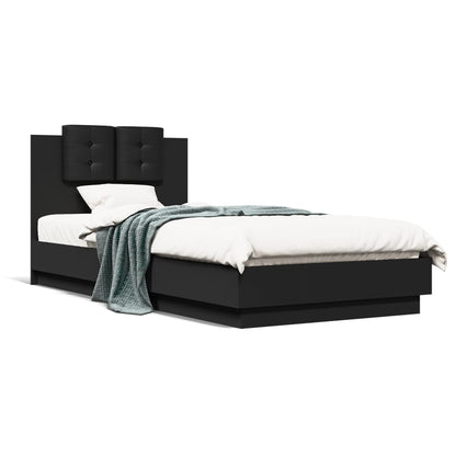 Bed Frame With Headboard Black 100X200 Cm Engineered Wood