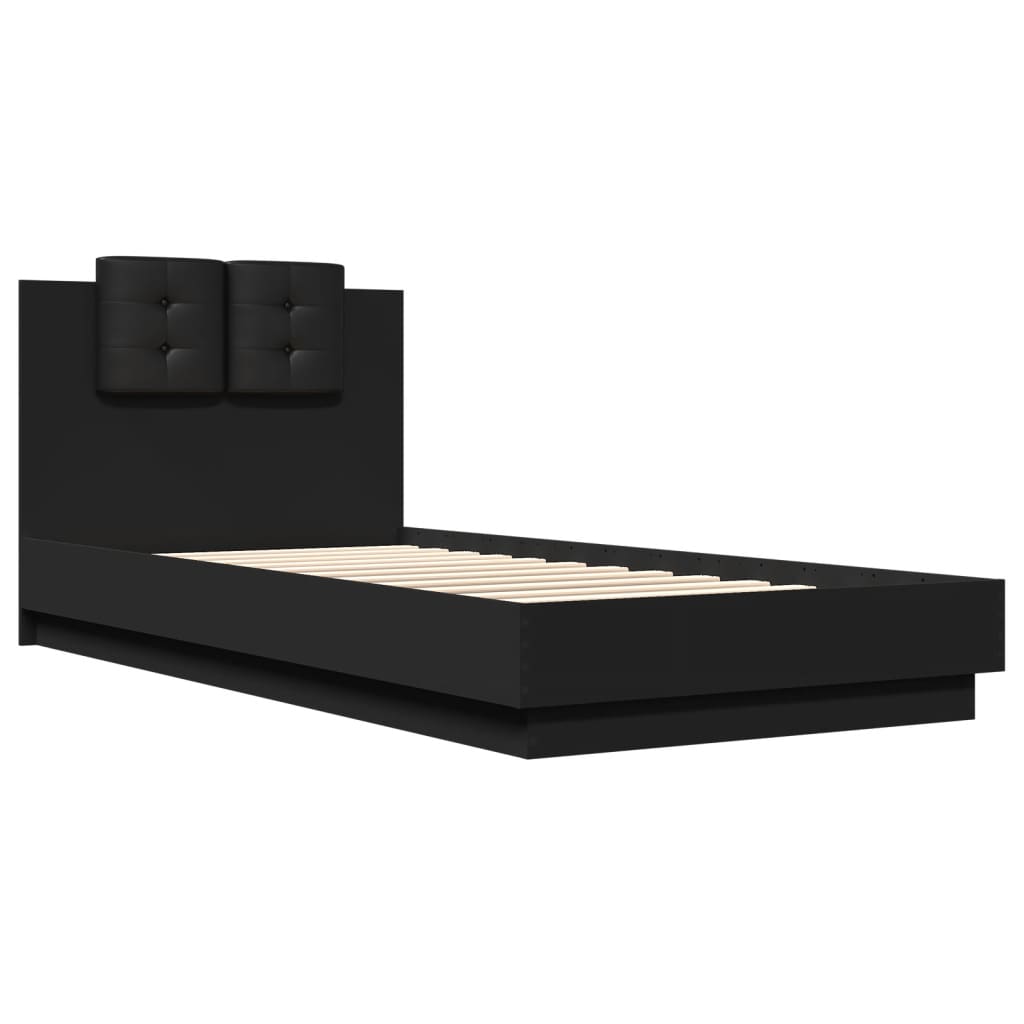 Bed Frame With Headboard Black 100X200 Cm Engineered Wood