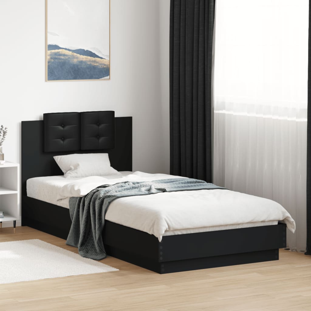 Bed Frame With Headboard Black 100X200 Cm Engineered Wood