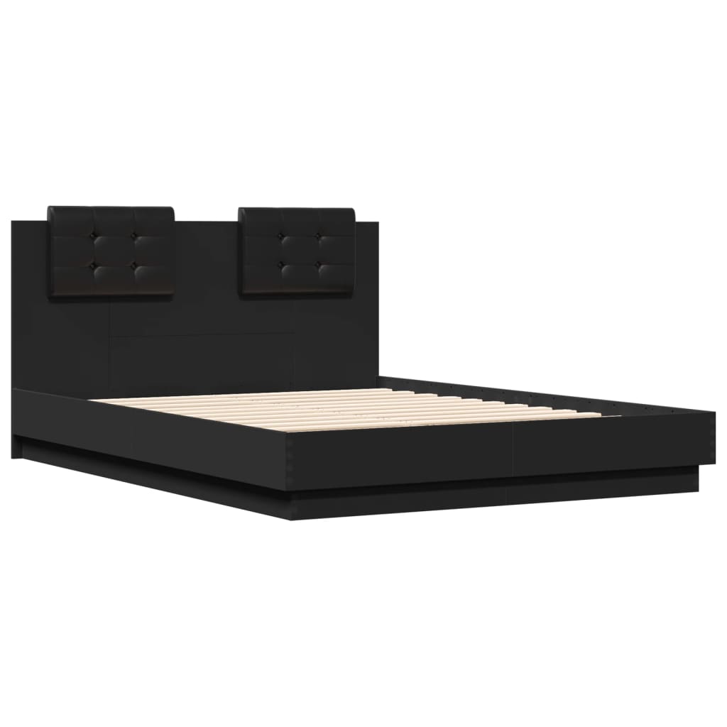 Bed Frame With Headboard Black 135X190 Cm Double Engineered Wood