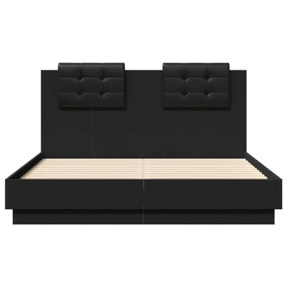 Bed Frame With Headboard Black 135X190 Cm Double Engineered Wood