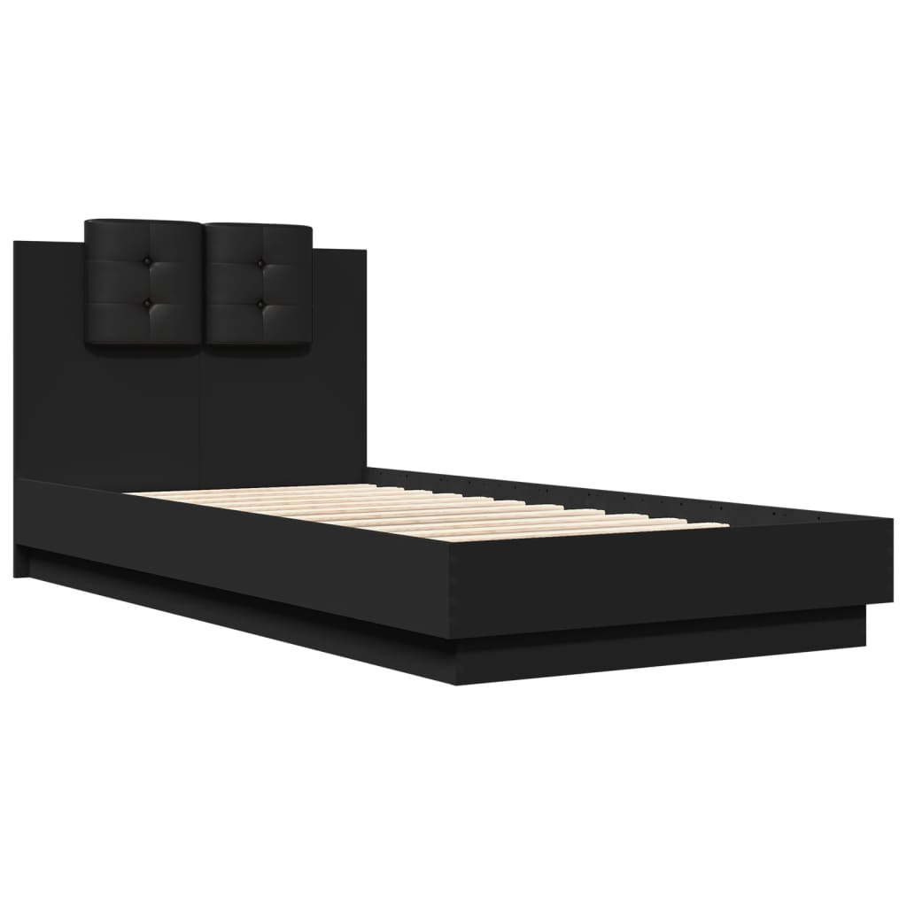 Bed Frame With Headboard Black 90X190 Cm Single Engineered Wood