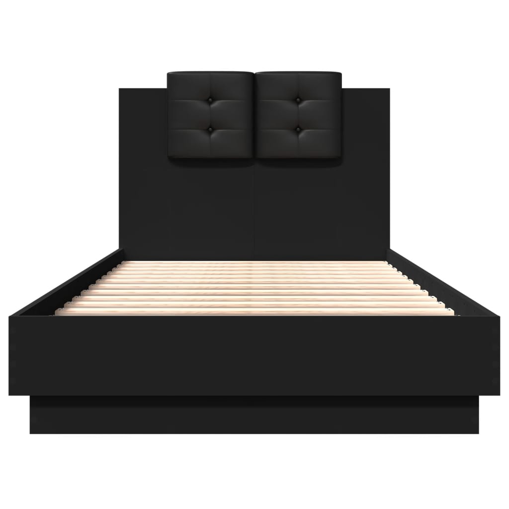 Bed Frame With Headboard Black 90X190 Cm Single Engineered Wood