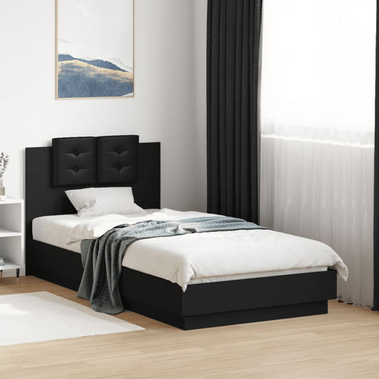 Bed Frame With Headboard Black 90X190 Cm Single Engineered Wood