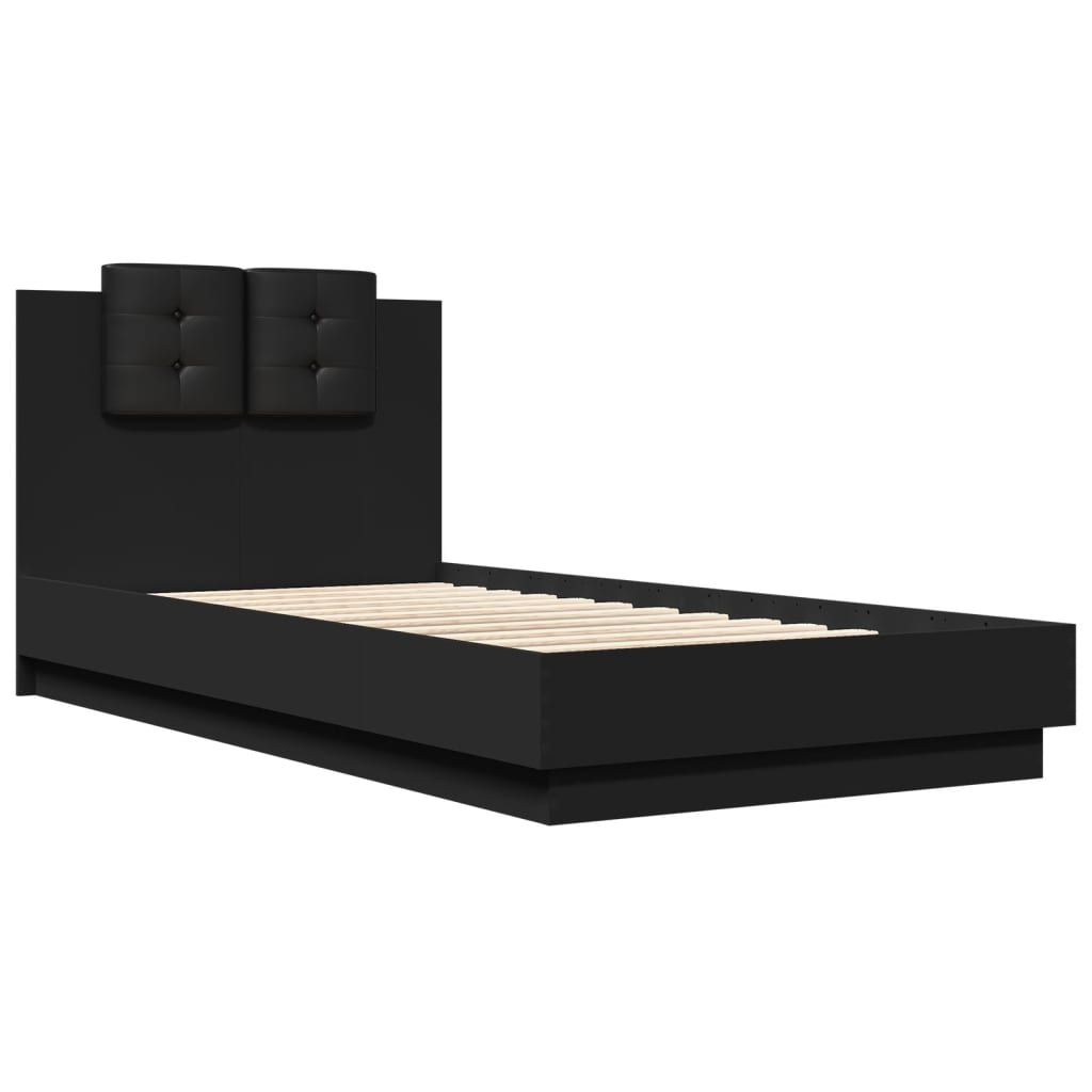 Bed Frame With Headboard Black 75X190 Cm Small Single Engineered Wood