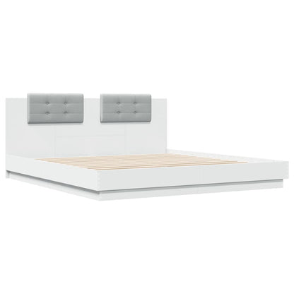 Bed Frame With Headboard And Led Lights White 180X200 Cm Super King