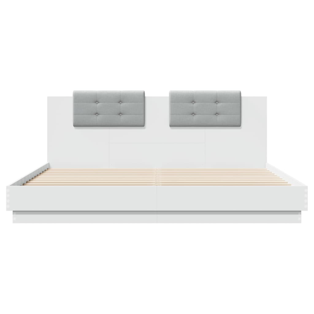 Bed Frame With Headboard And Led Lights White 180X200 Cm Super King