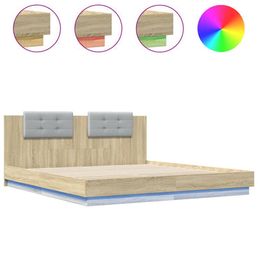 Bed Frame With Headboard And Led Lights Sonoma Oak 180X200 Cm Super King