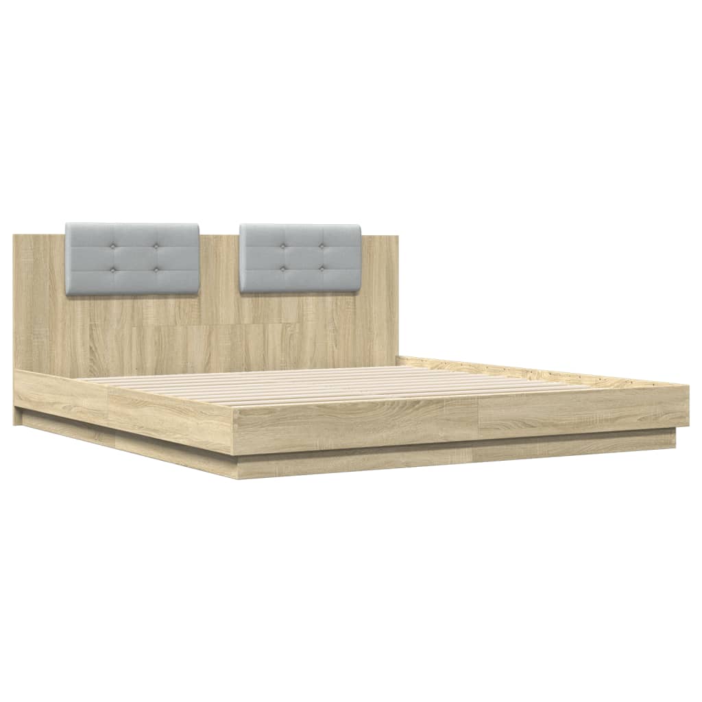 Bed Frame With Headboard And Led Lights Sonoma Oak 180X200 Cm Super King