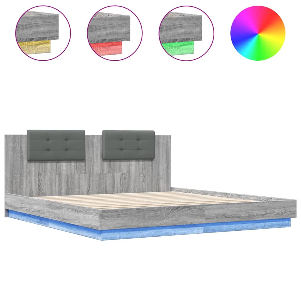 Bed Frame With Headboard And Led Lights Grey Sonoma 180X200 Cm Super King