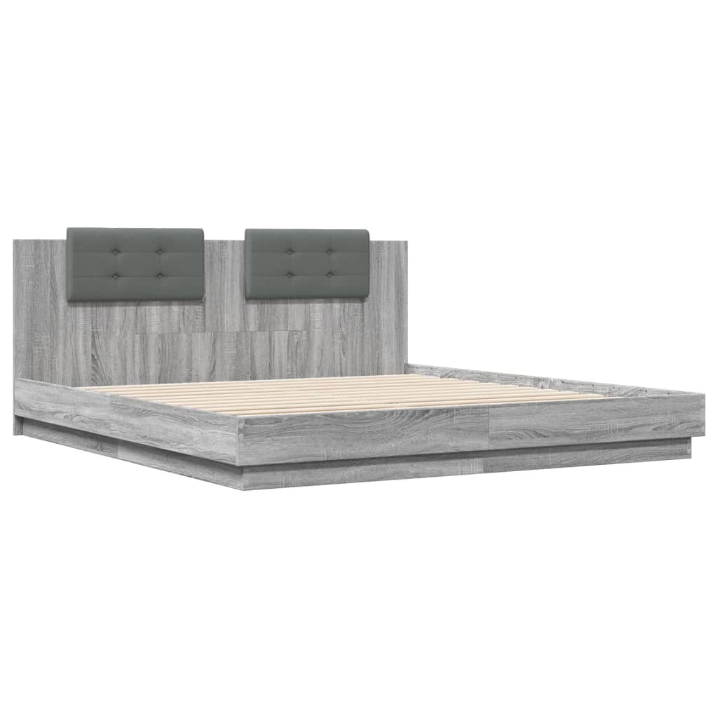 Bed Frame With Headboard And Led Lights Grey Sonoma 180X200 Cm Super King