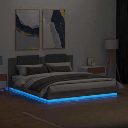 Bed Frame With Headboard And Led Lights Grey Sonoma 180X200 Cm Super King