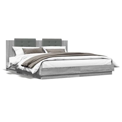 Bed Frame With Headboard And Led Lights Grey Sonoma 180X200 Cm Super King