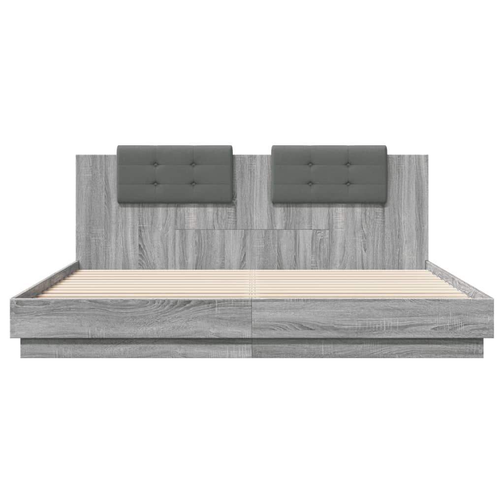 Bed Frame With Headboard And Led Lights Grey Sonoma 180X200 Cm Super King