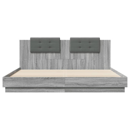 Bed Frame With Headboard And Led Lights Grey Sonoma 180X200 Cm Super King