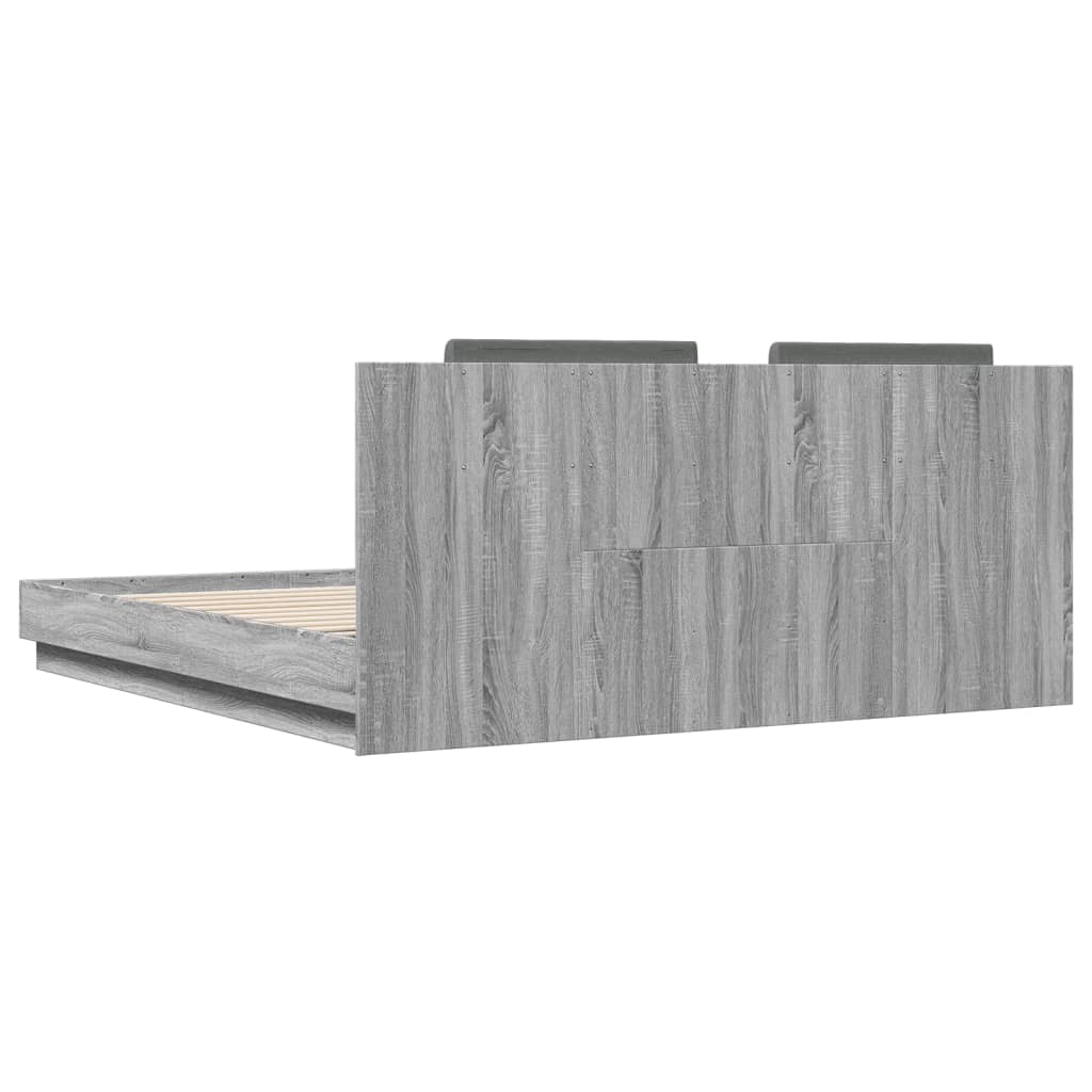 Bed Frame With Headboard And Led Lights Grey Sonoma 180X200 Cm Super King