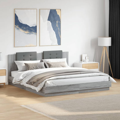 Bed Frame With Headboard And Led Lights Grey Sonoma 180X200 Cm Super King