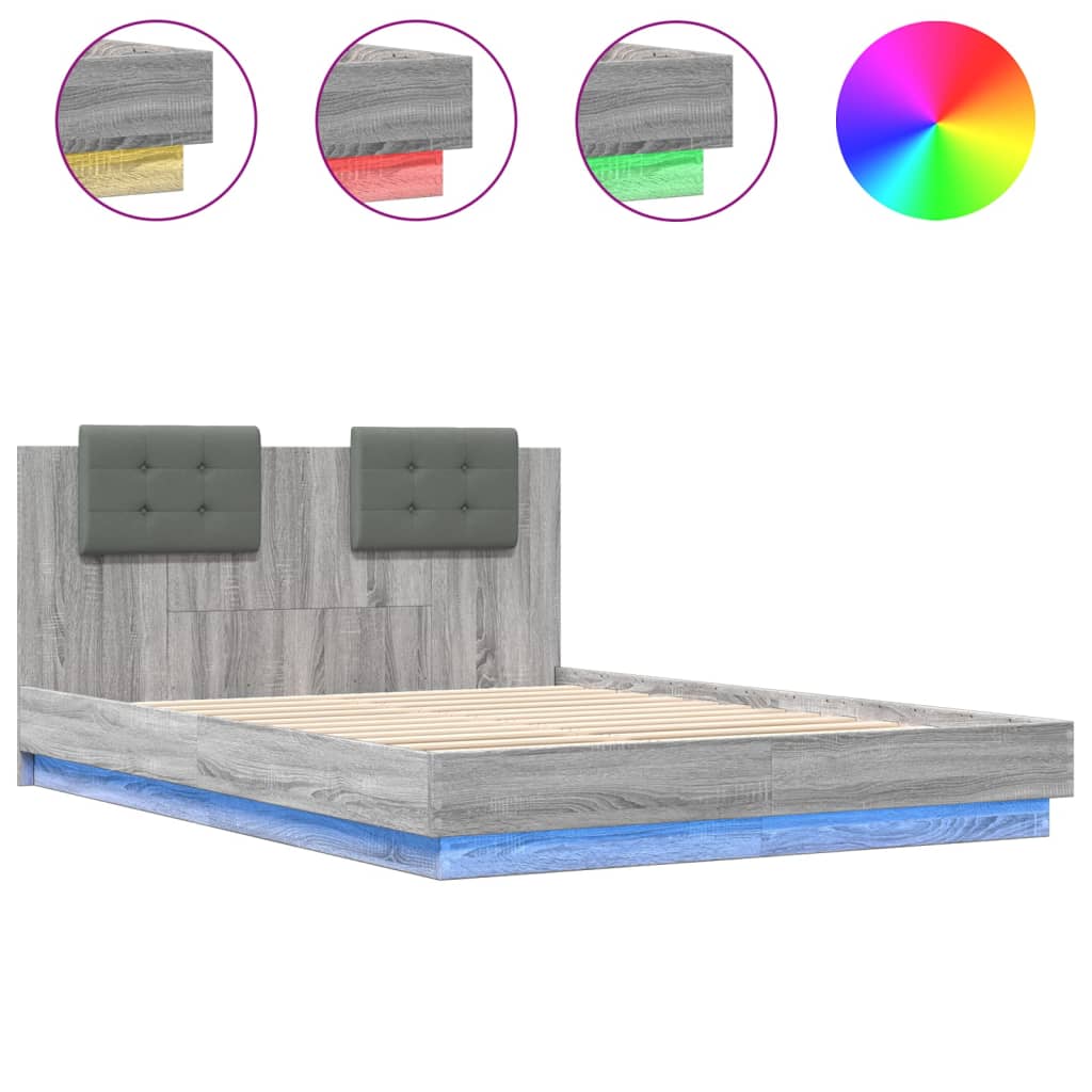 Bed Frame With Headboard And Led Lights Grey Sonoma 150X200 Cm King Size