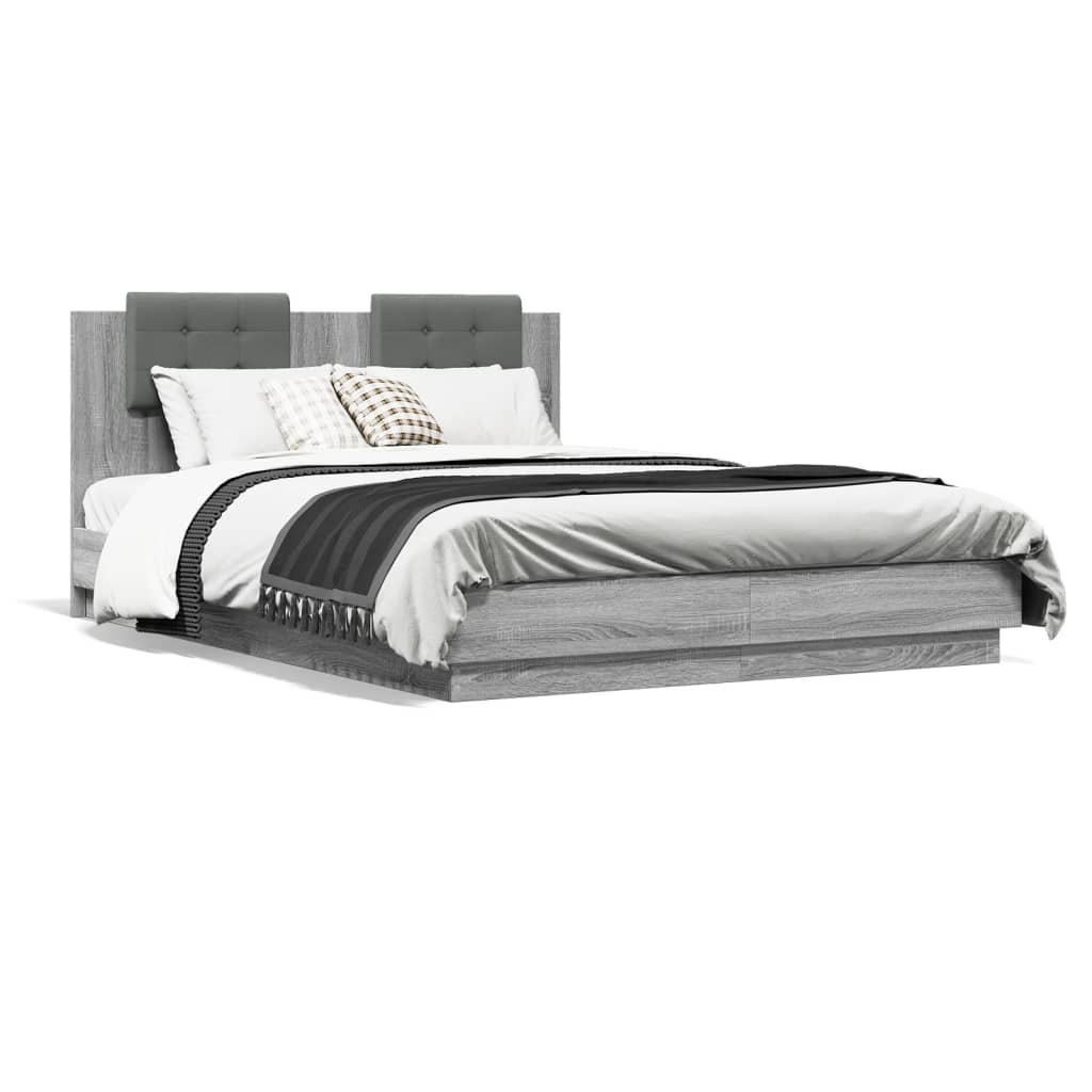 Bed Frame With Headboard And Led Lights Grey Sonoma 150X200 Cm King Size