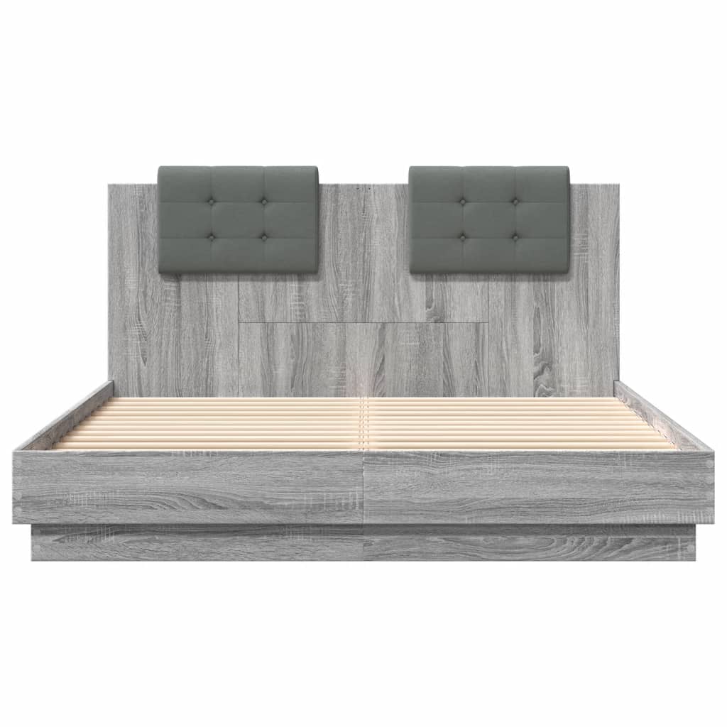 Bed Frame With Headboard And Led Lights Grey Sonoma 150X200 Cm King Size