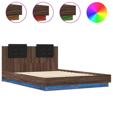 Bed Frame With Headboard And Led Lights Brown Oak 150X200 Cm King Size