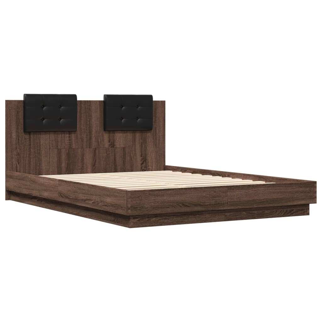 Bed Frame With Headboard And Led Lights Brown Oak 150X200 Cm King Size