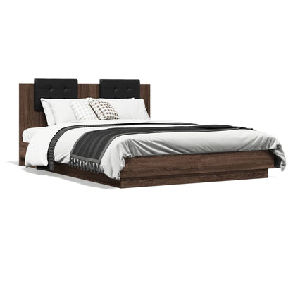 Bed Frame With Headboard And Led Lights Brown Oak 150X200 Cm King Size