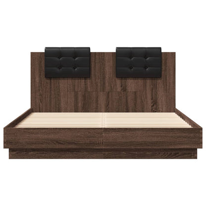 Bed Frame With Headboard And Led Lights Brown Oak 150X200 Cm King Size