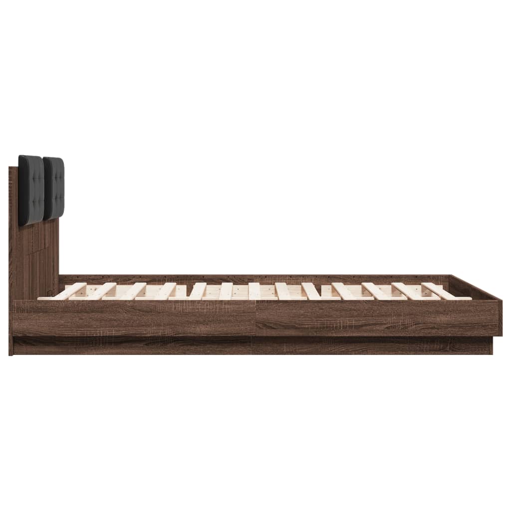 Bed Frame With Headboard And Led Lights Brown Oak 150X200 Cm King Size