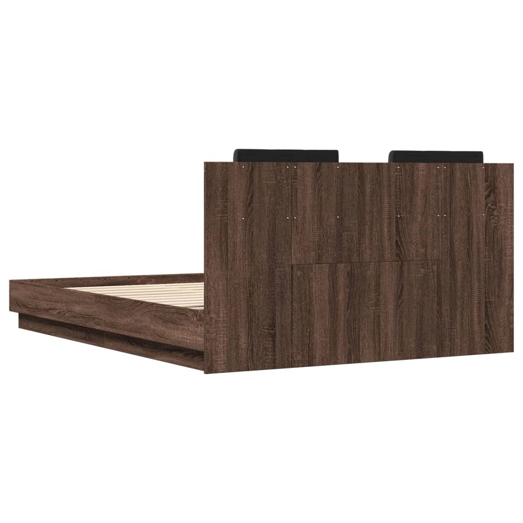 Bed Frame With Headboard And Led Lights Brown Oak 150X200 Cm King Size