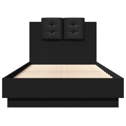 Bed Frame With Headboard And Led Lights Black 90X190 Cm Single