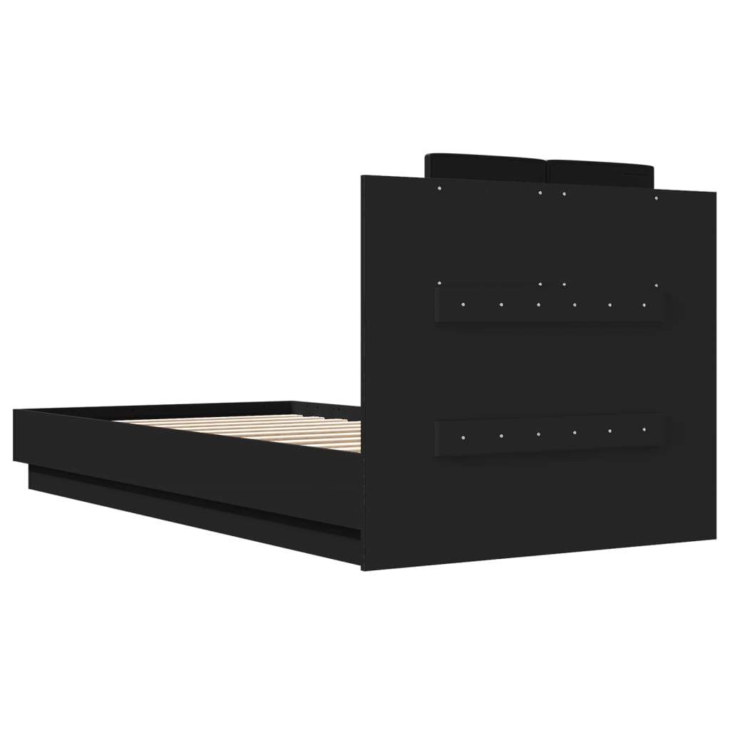 Bed Frame With Headboard And Led Lights Black 90X190 Cm Single