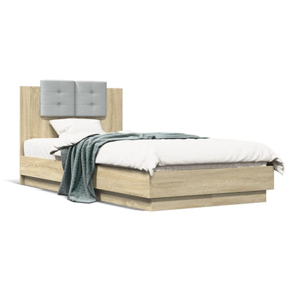 Bed Frame With Headboard And Led Lights Sonoma Oak 90X190 Cm Single