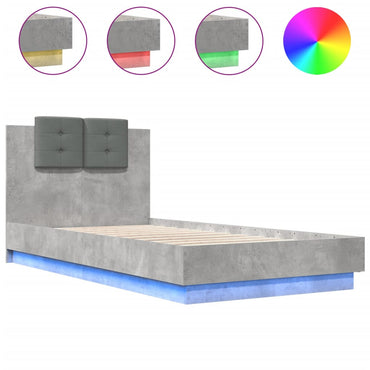 Bed Frame With Headboard And Led Lights Concrete Grey 90X190 Cm Single