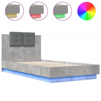 Bed Frame With Headboard And Led Lights Concrete Grey 90X190 Cm Single