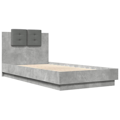 Bed Frame With Headboard And Led Lights Concrete Grey 90X190 Cm Single