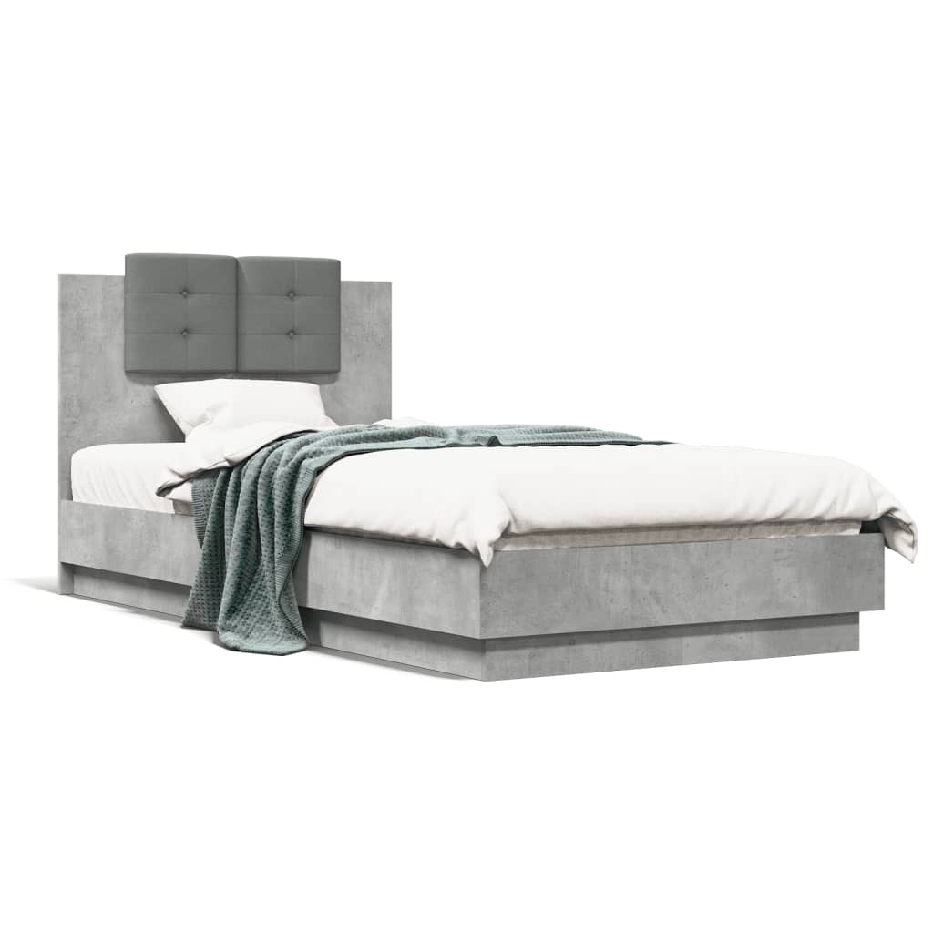 Bed Frame With Headboard And Led Lights Concrete Grey 90X190 Cm Single