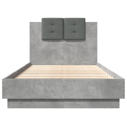 Bed Frame With Headboard And Led Lights Concrete Grey 90X190 Cm Single