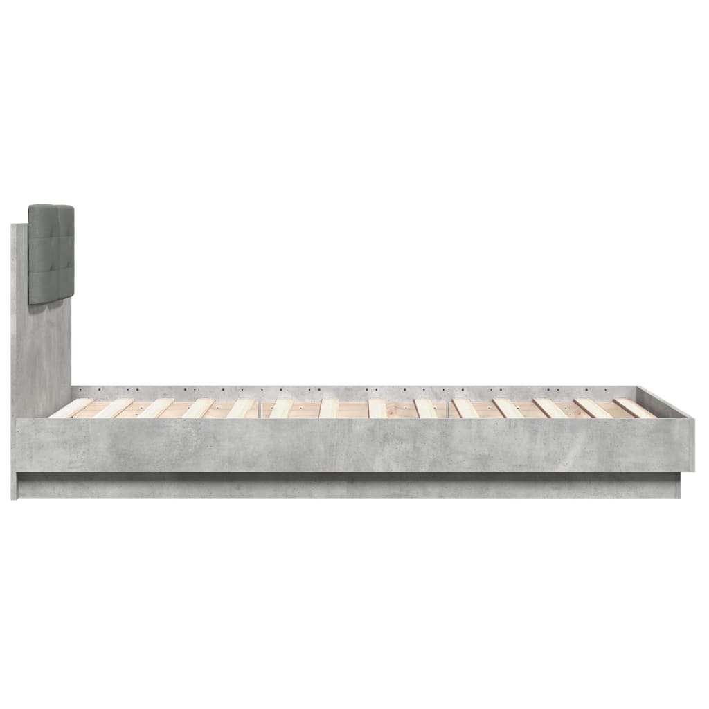 Bed Frame With Headboard And Led Lights Concrete Grey 90X190 Cm Single