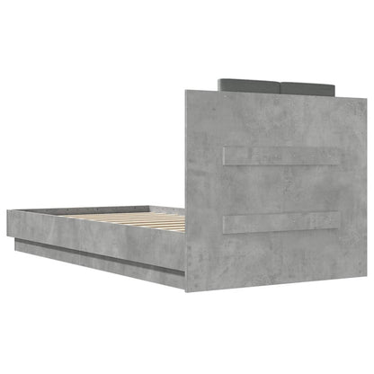 Bed Frame With Headboard And Led Lights Concrete Grey 90X190 Cm Single