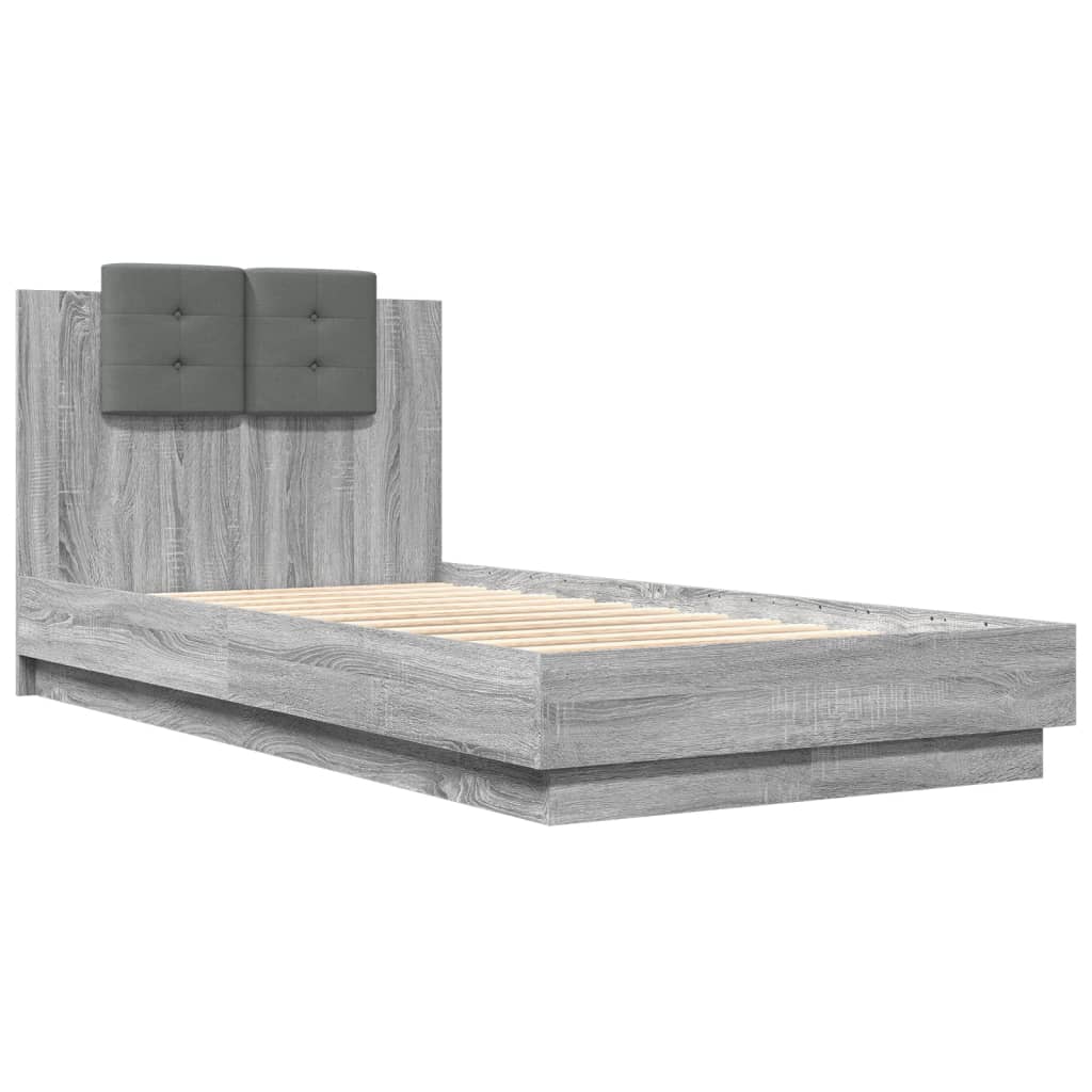 Bed Frame With Headboard And Led Lights Grey Sonoma 90X190 Cm Single