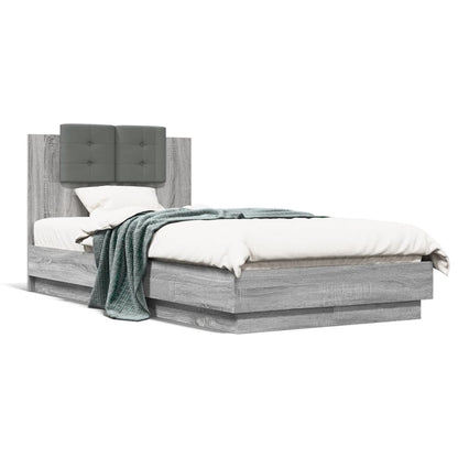 Bed Frame With Headboard And Led Lights Grey Sonoma 90X190 Cm Single