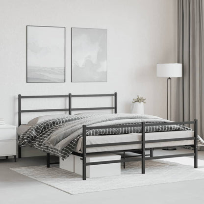 Metal Bed Frame With Headboard And Footboardâ Black 150X200 Cm King Size